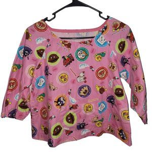 Anpanman Cartoon Japanese Pink Longsleeve Smock‎  Shirt Kids Size Medium